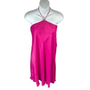 FARM Rio Pink Satin Halter Midi Dress Beaded Tie Back Size Small Resort